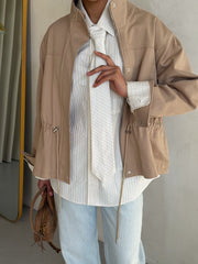 Pascale Cotton Twill Bomber in Beige