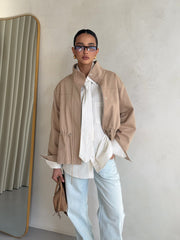 Pascale Cotton Twill Bomber in Beige