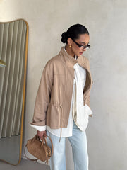 Pascale Cotton Twill Bomber in Beige