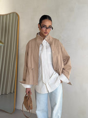 Pascale Cotton Twill Bomber in Beige
