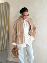Pascale Cotton Twill Bomber in Beige