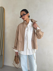 Pascale Cotton Twill Bomber in Beige