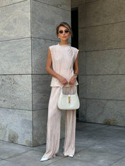 Ségolène Plissé Top & Trouser Set in Beige