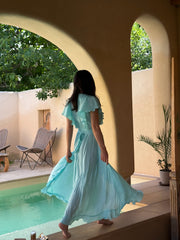 Ariane Ruffle Wrap Maxi Dress in Turquoise