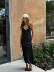 Pierrette Open-Back Satin Maxi in Black