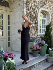 Pierrette Open-Back Satin Maxi in Black