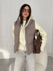 Olympe Stand-Collar Quilted Gilet in Brown