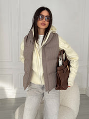 Olympe Stand-Collar Quilted Gilet in Brown