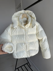 Doriane Glossy Hooded Puffer in Milk White