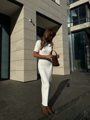 Edmée Ribbed Knit Midi Dress in Milk White