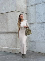 Edmée Ribbed Knit Midi Dress in Milk White