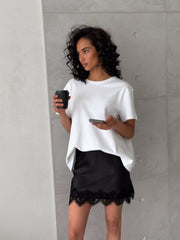 Yvette Lace-Trim Mini Skirt – Black