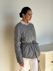 Ombeline Wave-Quilted Belted Jacket in Grey
