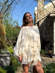 Pauline Ruffle Mini Dress in Cream