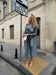 Viviane Organza Belted Trench in Blue