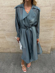 Viviane Organza Belted Trench in Blue