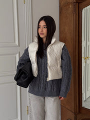 Mélanie Cropped Glossy Gilet in Milk White