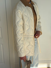 Ombeline Wave-Quilted Belted Jacket in Cream