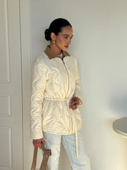 Ombeline Wave-Quilted Belted Jacket in Cream