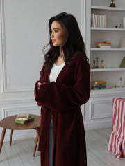 Isabelle Long Wool Wrap Cardigan in Burgundy