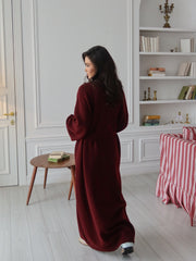 Isabelle Long Wool Wrap Cardigan in Burgundy