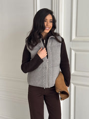 Paulette Cable-Knit Quilted Gilet in Grey