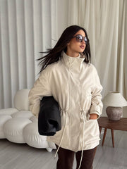 Elvire Stand-Collar Drawstring Jacket in Milk White