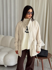 Elvire Stand-Collar Drawstring Jacket in Milk White