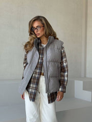 Yolande Snap-Placket Quilted Gilet in Grey