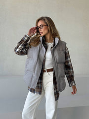 Yolande Snap-Placket Quilted Gilet in Grey