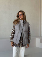 Yolande Snap-Placket Quilted Gilet in Grey