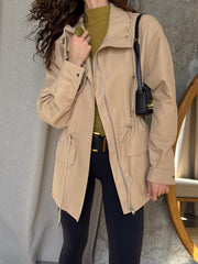 Elvire Stand-Collar Drawstring Jacket in Beige