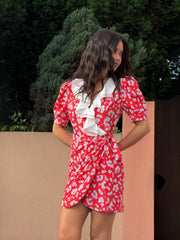 Sandrine Ruffled Collar Mini Dress in Red Floral