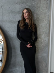Reine Tie-Back Jersey Maxi in Black