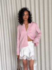 Louison Buttoned Cotton Cardigan in Pink