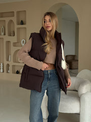 Janine Drawstring Puffer Gilet in Chocolate