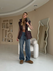 Janine Drawstring Puffer Gilet in Chocolate