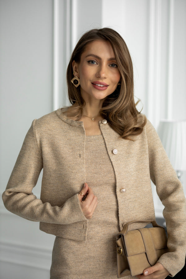 Vivienne Bouclé Jacket & Skirt Set – Beige