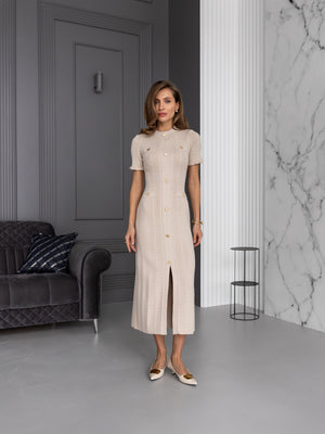 Margot Ribbed Midi Dress – Beige