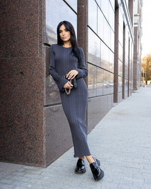 Rosalie Ribbed Midi Dress – Graphite