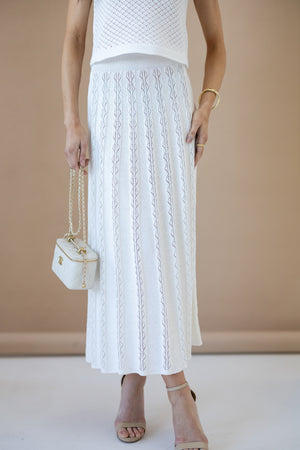 Ophélie Knit Top & Pleated Skirt Set – Milk White