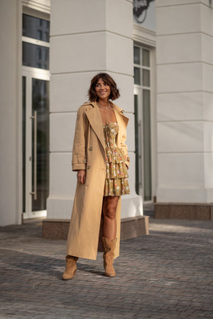 Dorothée Belted Faux-Leather Trench – Camel