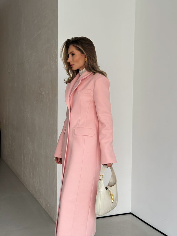 Irène Single-Breasted Wool Coat – Pink
