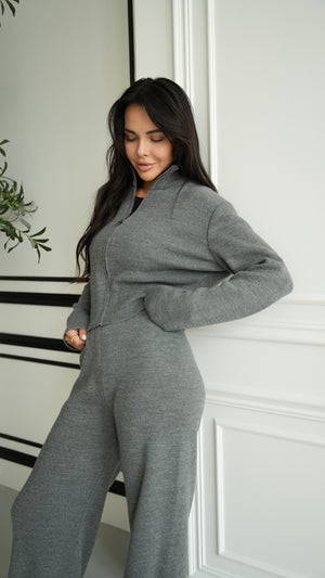 Charlotte Zip Bomber & Trouser Set – Grey