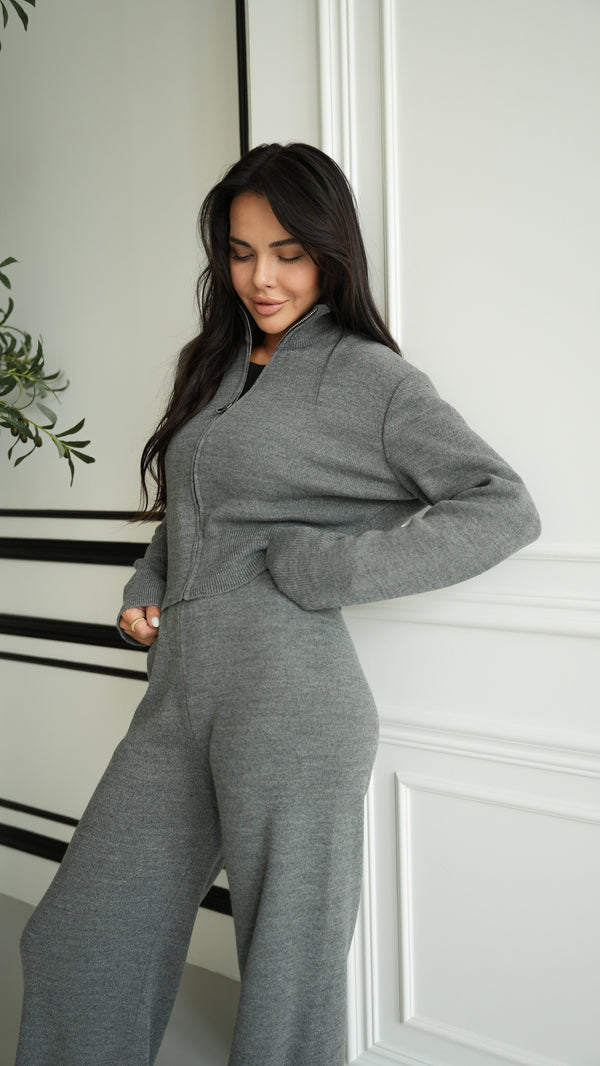 Charlotte Zip Bomber & Trouser Set – Grey