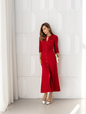 Aurelie Pointelle Knit Maxi Dress – Red