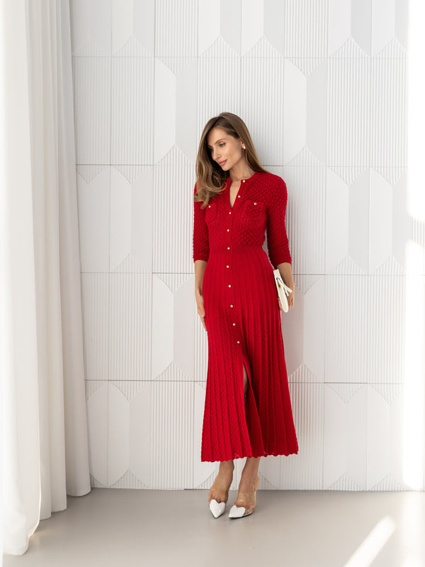 Aurelie Pointelle Knit Maxi Dress – Red