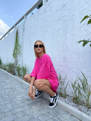 Isaline Oversized Tee & Shorts Set – Raspberry