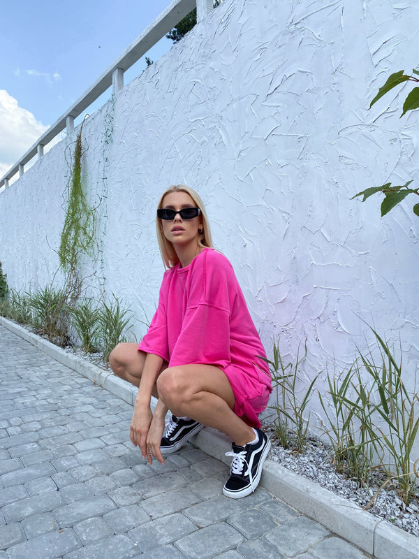Isaline Oversized Tee & Shorts Set – Raspberry