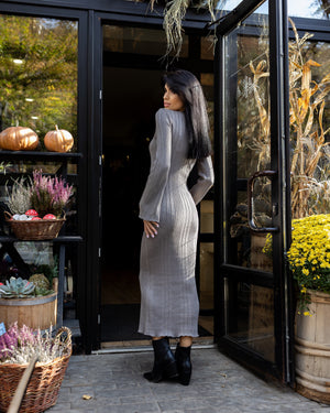 Rosalie Ribbed Midi Dress – Grey